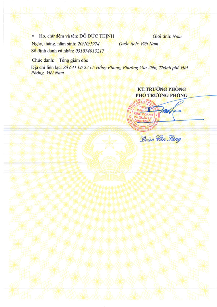 Giấy chứng nhận đăng ký doanh nghiệp – trang 2