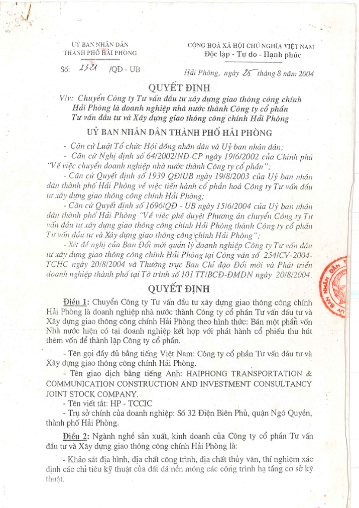 Quyết định chuyển đổi thành công ty cổ phần – trang 1